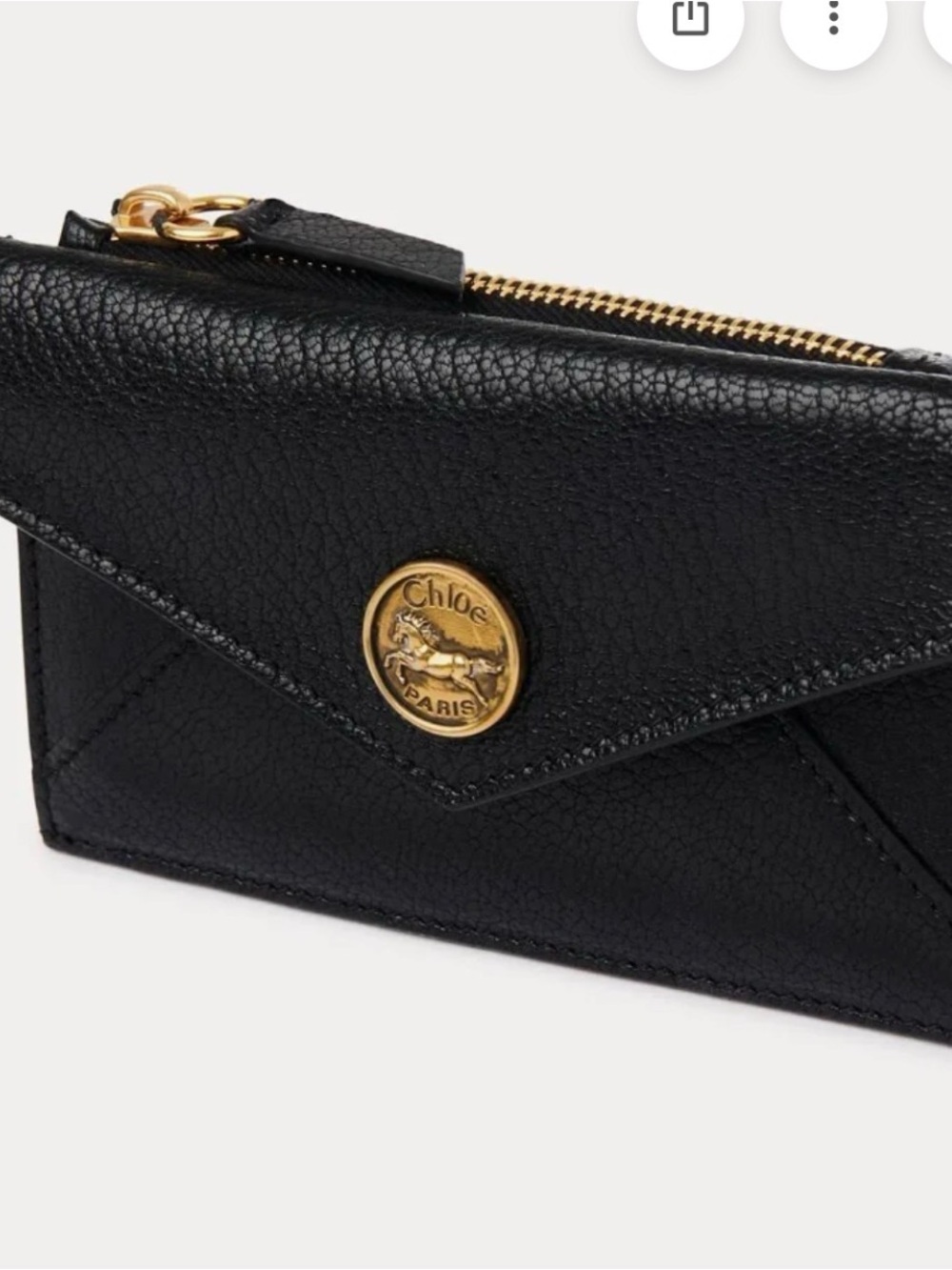 Chloé Black Pebbled Leather Envelope Wallet with Gold Medallion